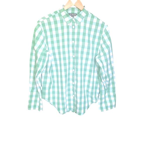 J. Crew Womens Green Gingham Cotton Signature Fit Button Down Shirt Size 6 - Picture 2 of 6